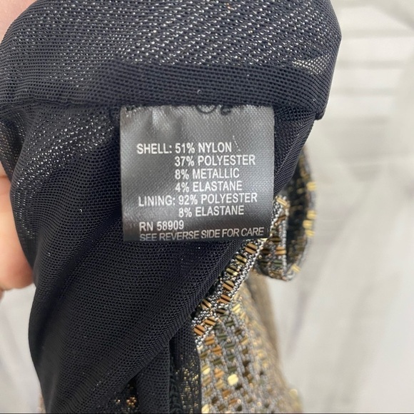 Alex Marie Dress Sequins Metallic Gold Black Sleeveless Faux Wrap Gown Formal - Picture 8 of 13